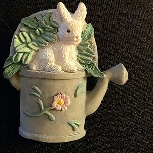 Vintage Charming Gray Watering Can with Rabbit Pin